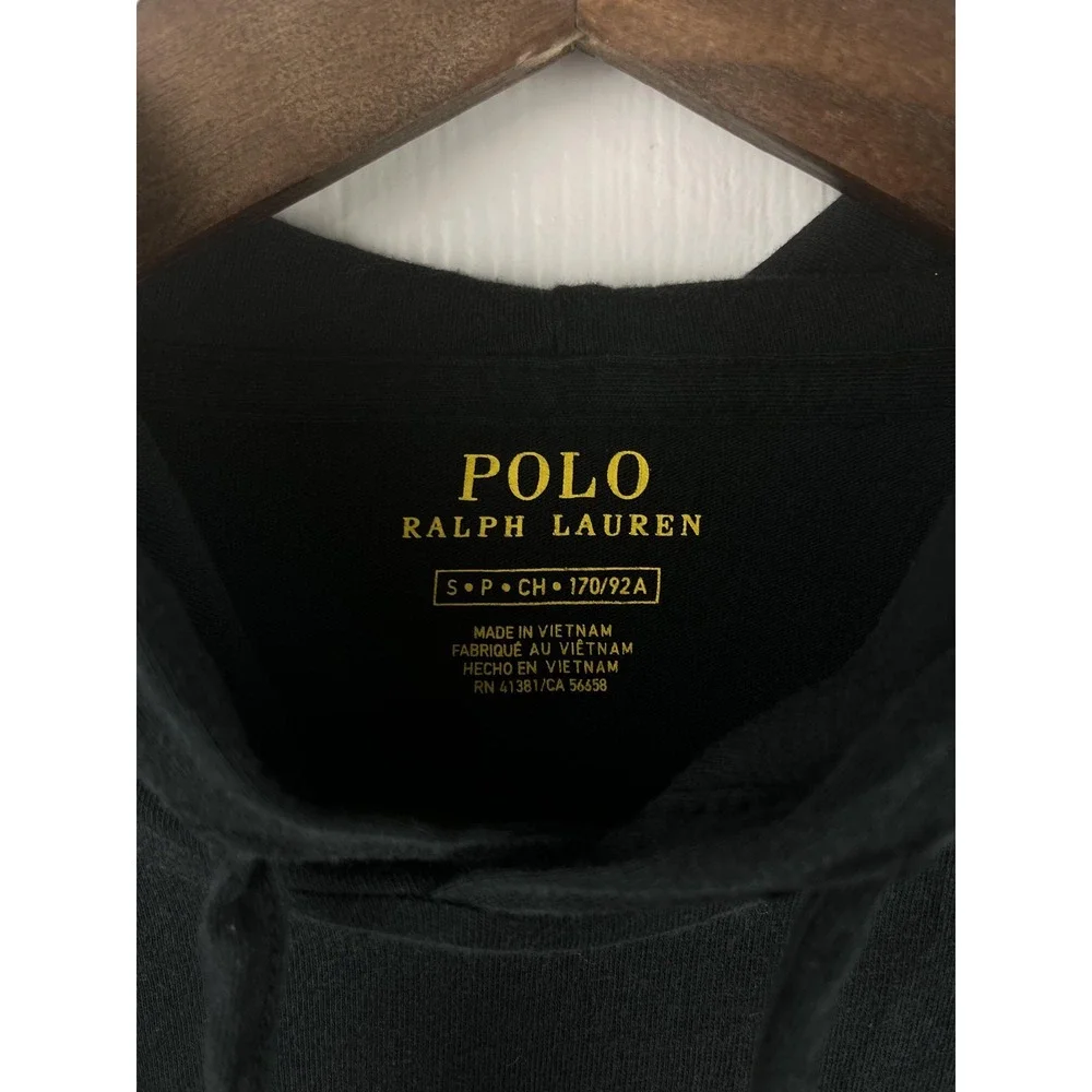 Polo Ralph Lauren T-Shirt Hoodie Mens Small Black Long Sleeve Pullover Pony‎